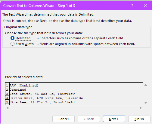 Convert Text to Columns Wizard